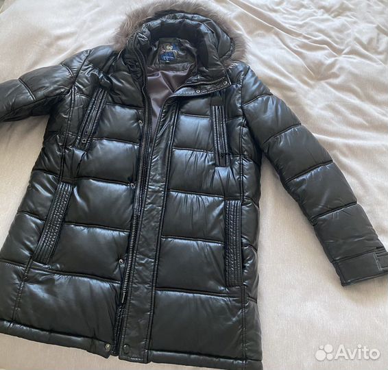 Мужской кожаный пуховик 54 56