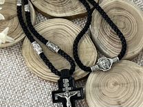 Комплект крест мужской на гайтане с вставками