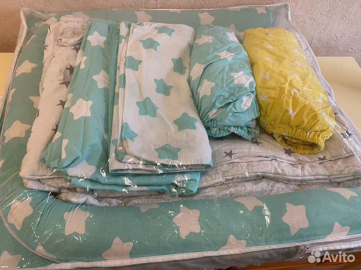 Бортики для кроватки, балдахин,постельное бельё