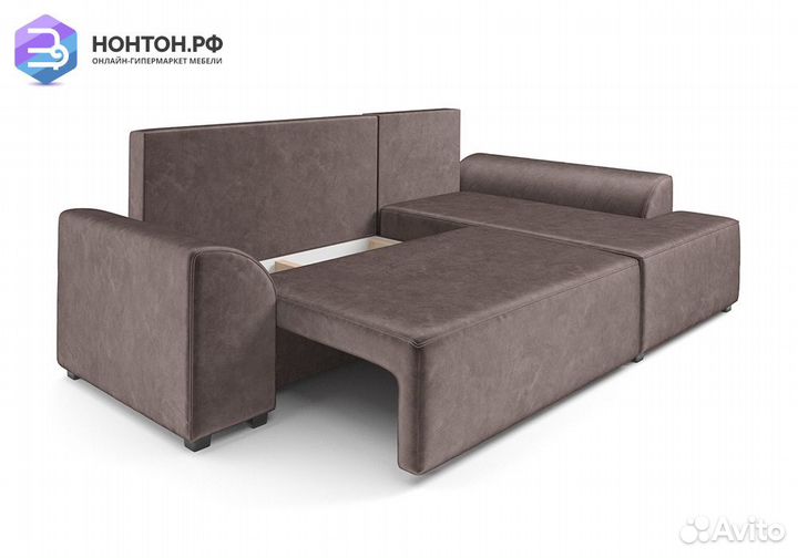 Угловой диван еврокнижка Каскад вельвет серо-корич