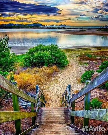 Алмазная мозаика 40x50 Спуск к песчаному берегу оз