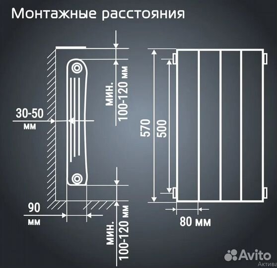 Радиатор биметал Infinity500 VR80-12 секц, черный