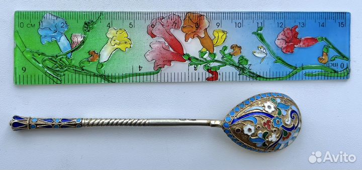 Ложка серебро : 84 проба , эмаль