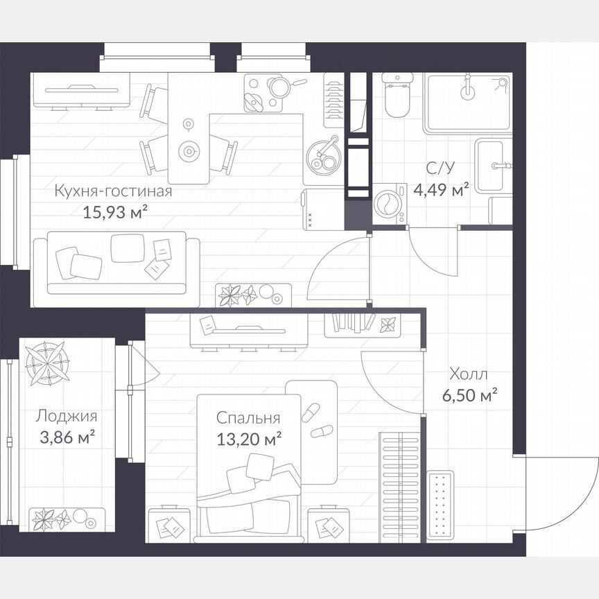 1-к. квартира, 42,4 м², 9/10 эт.
