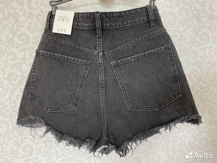 Джинсовые шорты Zara с высокой посадкой черные нов