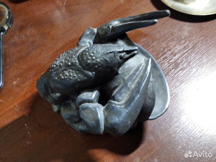 Пепельница статуэтка,рак, СССР металл,Стекло