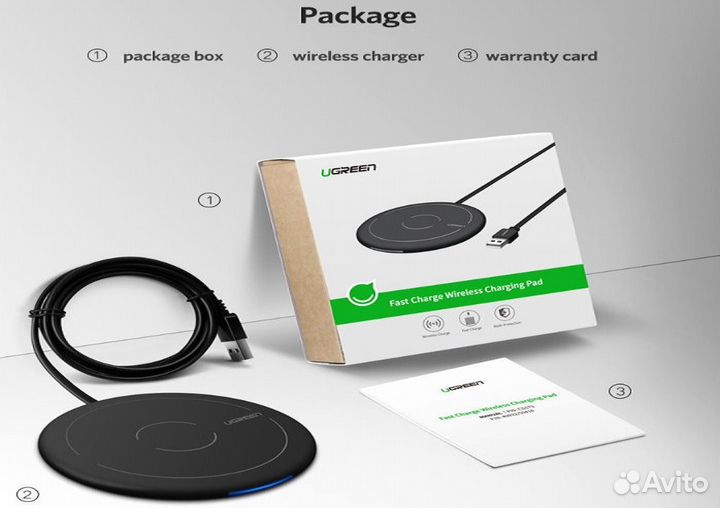 Беспроводная зарядка Ugreen (CD171), чёрная, новая