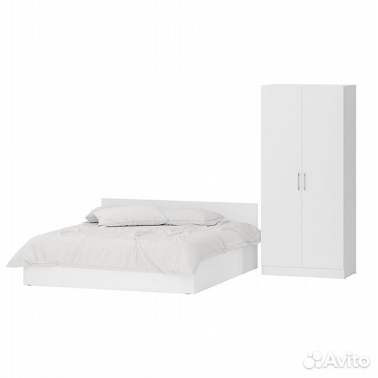 Кровать белая двуспальная с ящиками 1800 со шкафом для одежды 2-х створчатым Стандарт, цвет белый, с