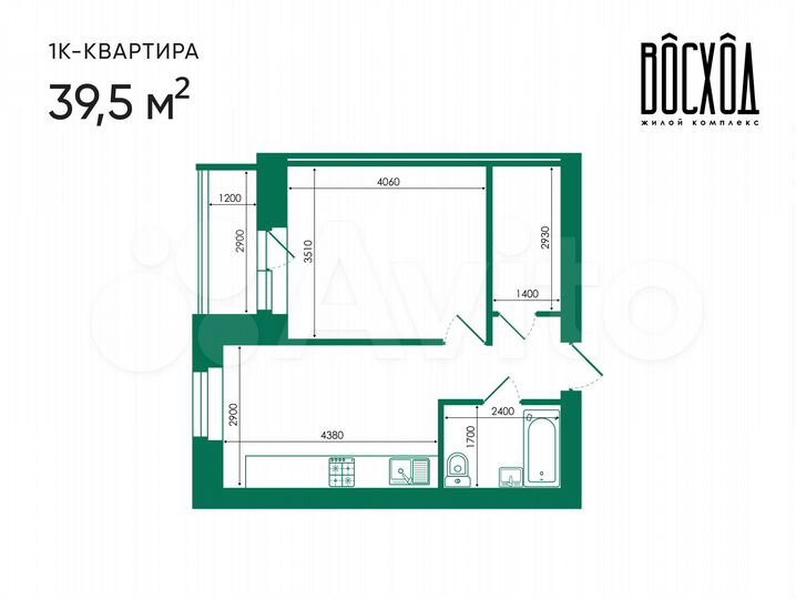 1-к. квартира, 39,5 м², 2/9 эт.