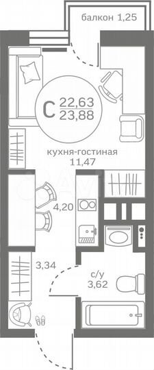 Квартира-студия, 22,6 м², 7/17 эт.
