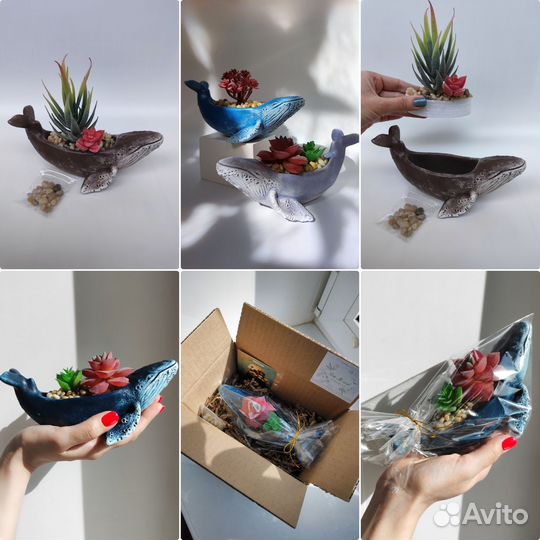 Гипсовые кашпо с цветочной композицией