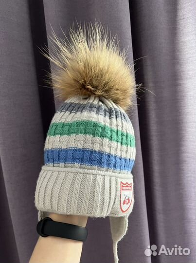 Шапка с натуральным помпоном р.46-48