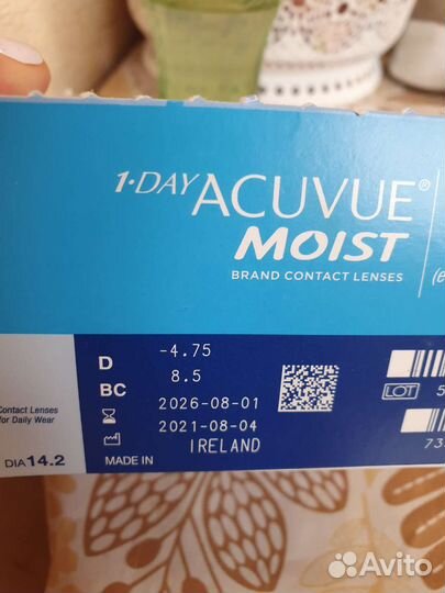 Линзы 1 day acuvue moist -4.75