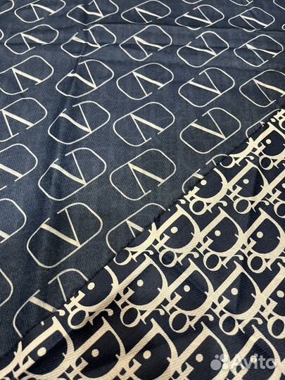 Кашемировый платок шаль Dior синий с белым