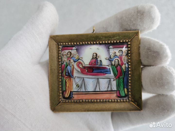 Икона Успение Пресвятой Богородицы 19 век финифть