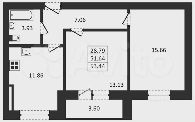 2-к. квартира, 53,4 м², 4/5 эт.