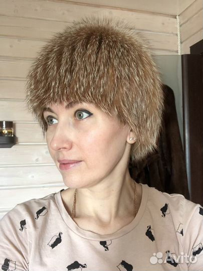 Шапка лисья на вязаной основе