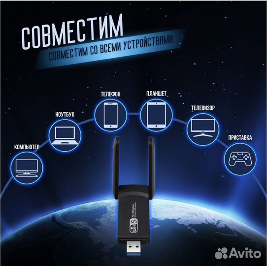 Wifi адаптер беспроводной USB 3.0 1300 Мбит/с