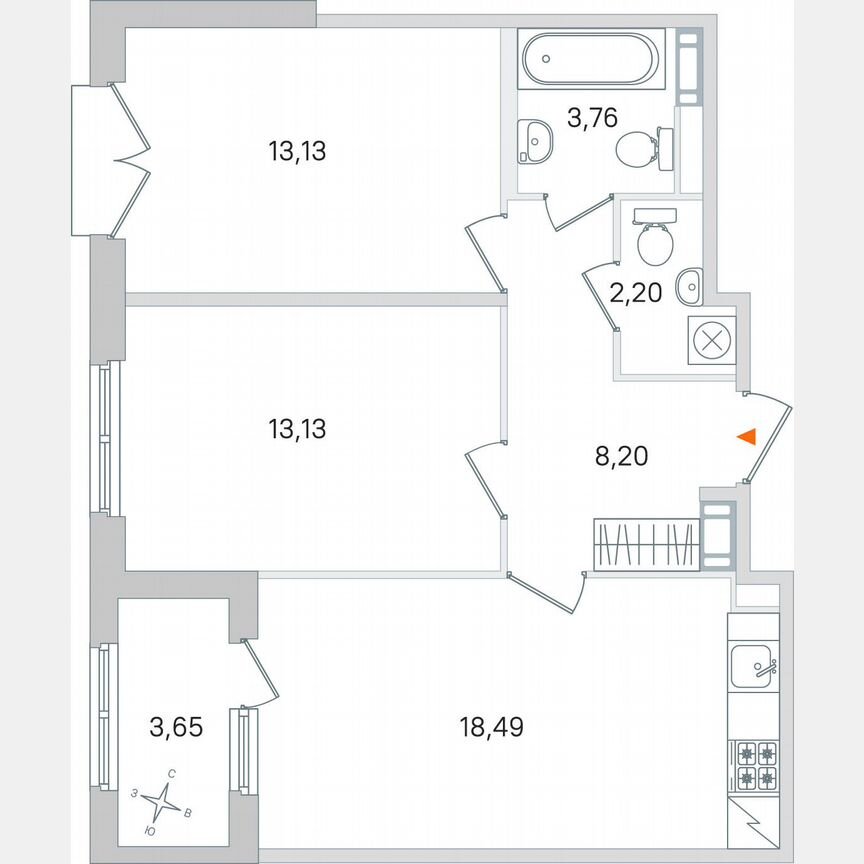 2-к. квартира, 60,7 м², 2/4 эт.