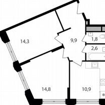 2-к. апартаменты, 54,3 м², 3/9 эт.