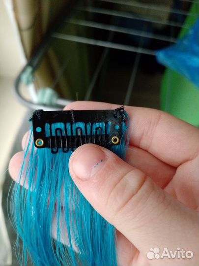 Накладная прядь на волосы. Цвет:голубой