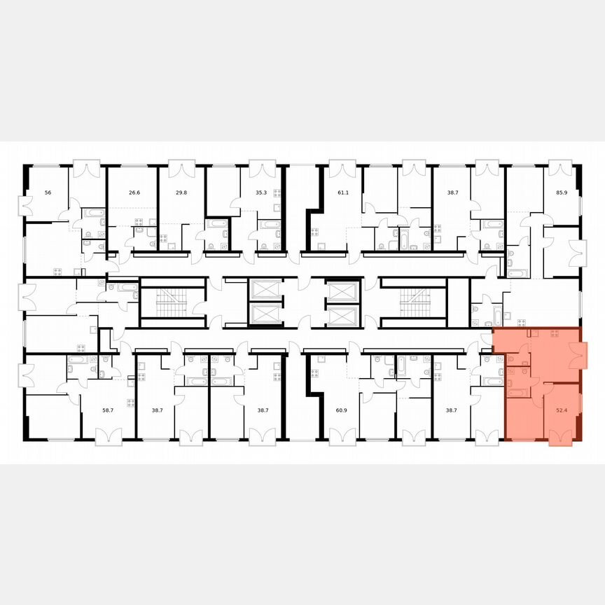 2-к. квартира, 52,4 м², 3/32 эт.