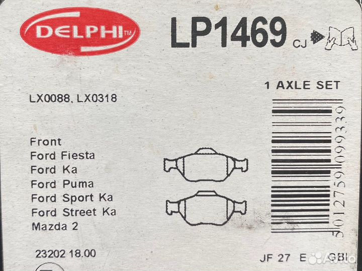 Тормозные колодки Delphi LP1469. Ford Fiesta