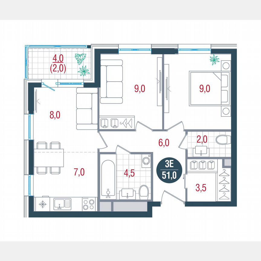 3-к. квартира, 51 м², 32/32 эт.