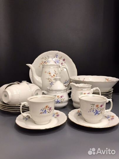 Цветное стекло,Богемия,сервиз чайный,Ваза Серебро