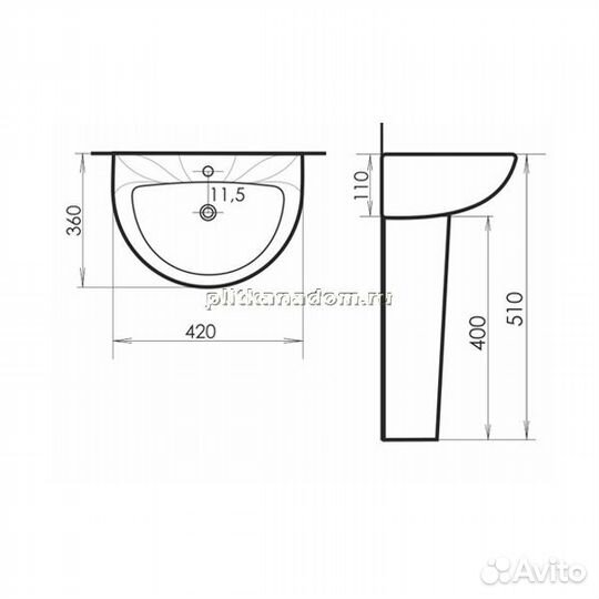 Comforty Комплект детский (розовый): раковина 0991P с донным клапаном DK-02P + пьедестал P0991P + см
