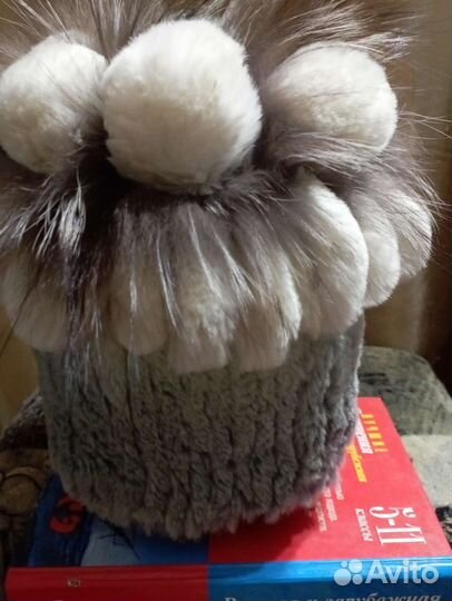 Шапка женская вязаная кролик