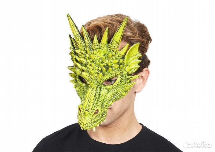 Маска Дракон зеленая на лицо карнавальный реквизит