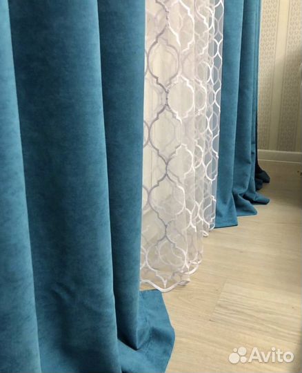 Шторы готовые бирюзовые, новые