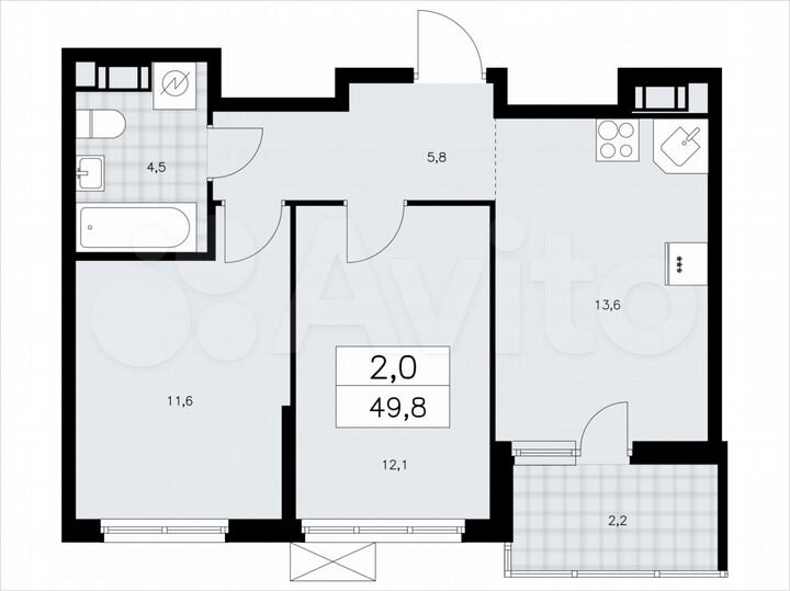2-к. квартира, 49,8 м², 9/11 эт.