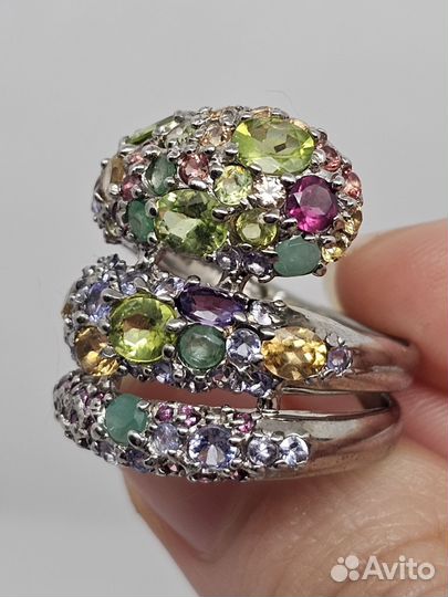 Серебряное кольцо змейка микс