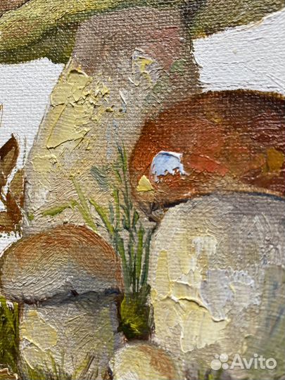 Небольшая картина маслом грибы 15х21 см