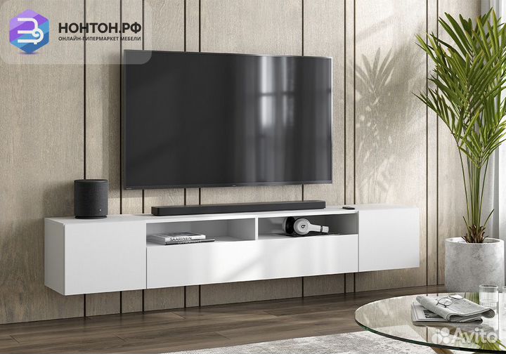 Тумба для тв Грейс белая текстурная