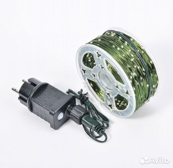 Гирлянда Роса 200 м.холодный свет, зелёный провод