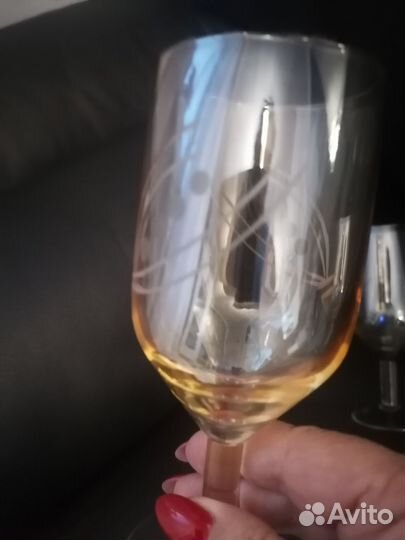 Кувшин синее богемское стекло Чехословакия 1970 г