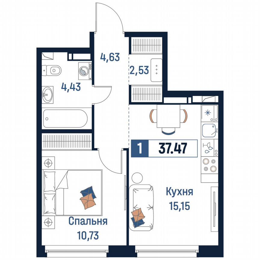 1-к. квартира, 37,5 м², 15/18 эт.