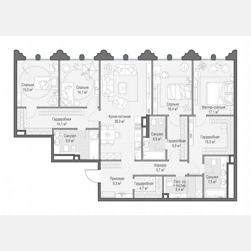 4-к. квартира, 186,1 м², 9/13 эт.