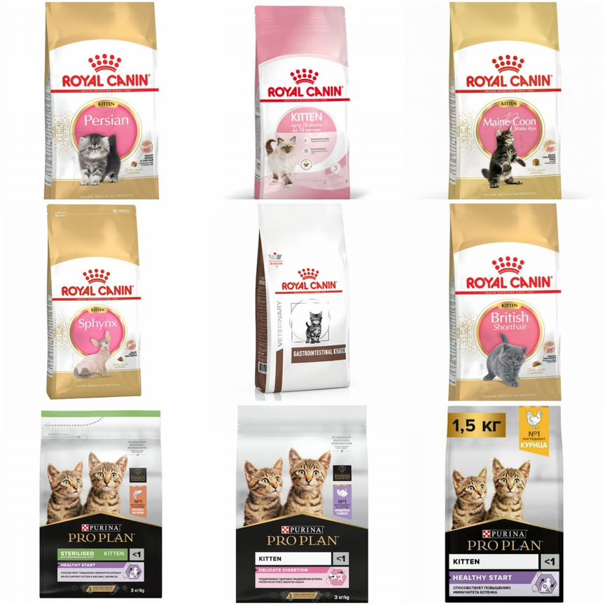 Корм для котят pro plan, royal canin