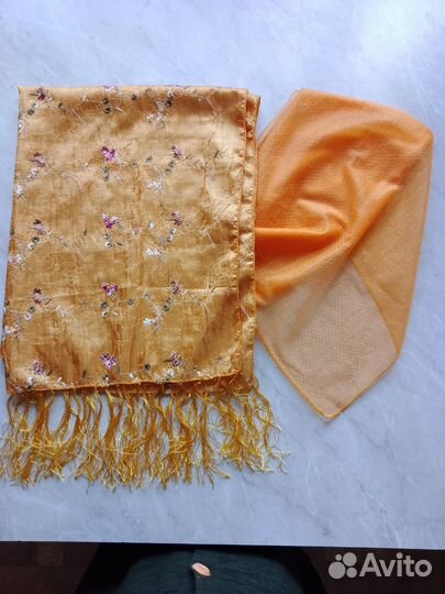 Газовый платок винтаж, палантин натуральный шелк