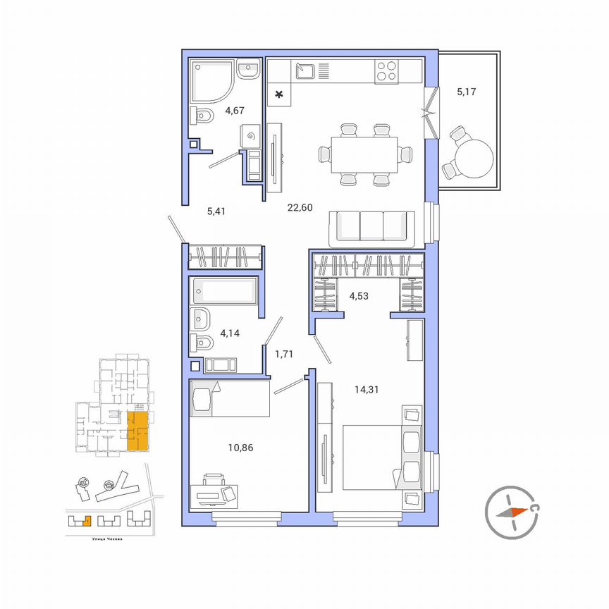 2-к. квартира, 69,9 м², 9/9 эт.