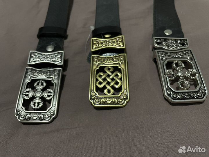Ремень кожанный мужской с бурятским орнаментом