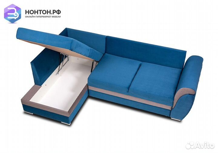 Диван угловой дельфин Стефани синий / серый