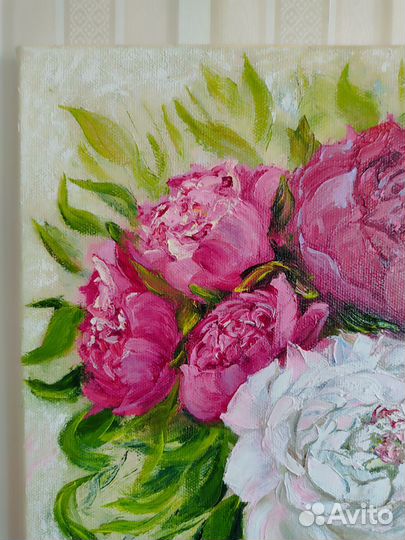 Картина маслом на холсте пионы ручная работа
