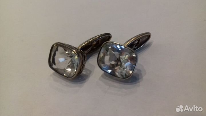 Запонки. серебро + горный хрусталь. 875 проба