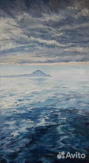 Картина маслом большая текстурная море горы