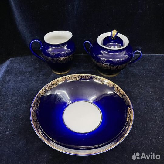 Фарфоровый чайный сервиз Кобальт Золотой фриз Лфз